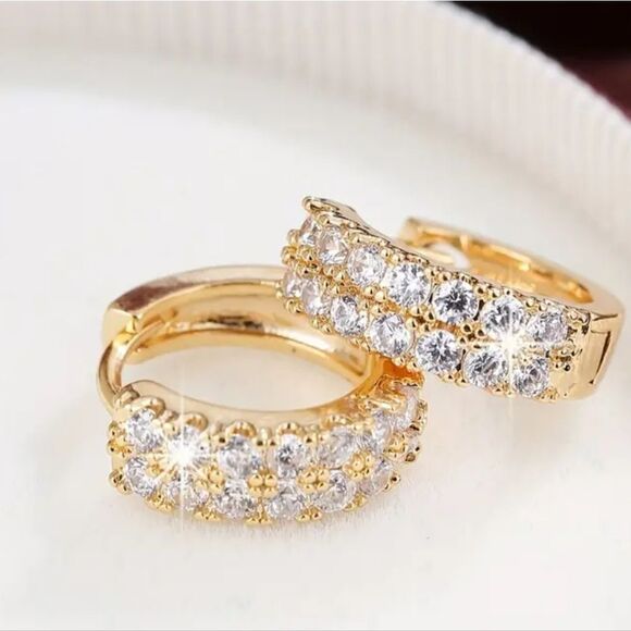 Tiny Double Row Design Hoop Earrings Copper 18K Gold Plated - Picture 2 of 9